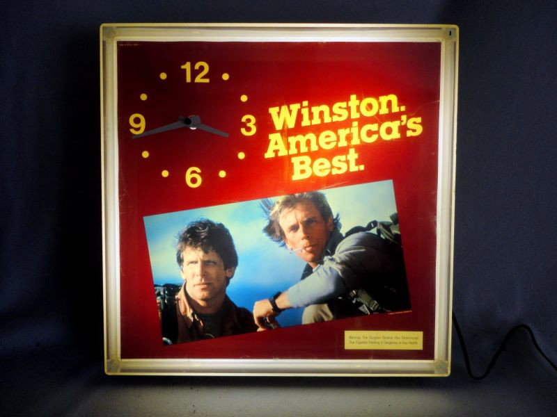 WINSTON ADVERTISING CLOCK: Lighted Winston America's Best Clock Advertising Cigarettes, 16"Sq.