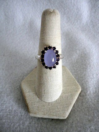 CHALCEDONY AND AMETHYST RING: Chalcedony & Amethyst Ring in Sterling Setting Marked 925.