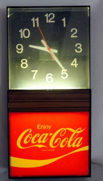 COKE ADVERTISING CLOCK: Illuminated Electric "Enjoy Coca-Cola" Clock/Sign, 10.5"W X 21"T.
