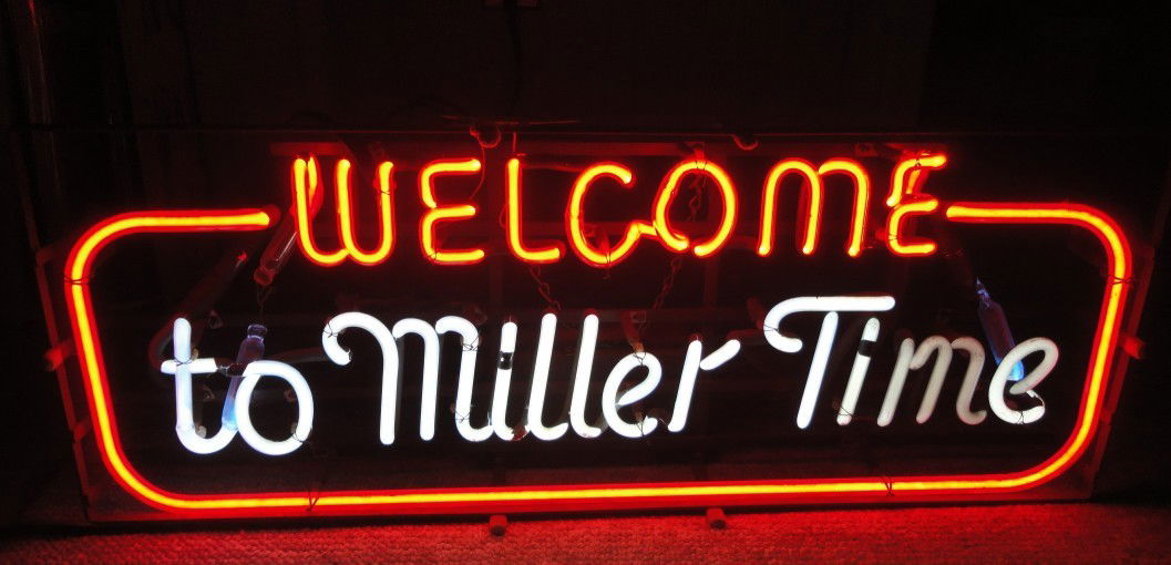 NEON MILLER ADVERTISING SIGN: "Welcome To Miller Time" Neon Lighted Sign, 28"W X 10.5"T.