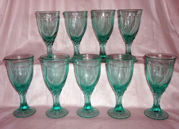 NORITAKE SWEET SWIRL STEMS: 9 Noritake Sweet Swirl, Japan Mark Stems, Teal Blue, 7.5"T.