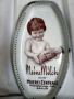 ENAMEL MEINE MILCH ADVERTISING TRAY: Vintage White w/Gray Letters Enamel Advertising Tray, Pierced Sides, Center Small Child Holdin Bottle "Meine Milch aus der Meierei-Zentrale Milchlieferungs-Ges. Berlin, Back Stamped D.R.G.M. Frankfurt