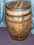 WOODEN STAVE BARREL: Large Wooden Barrel, Metal Riveted Bands, Plugged, 14.25" Top D x 23.5" T.