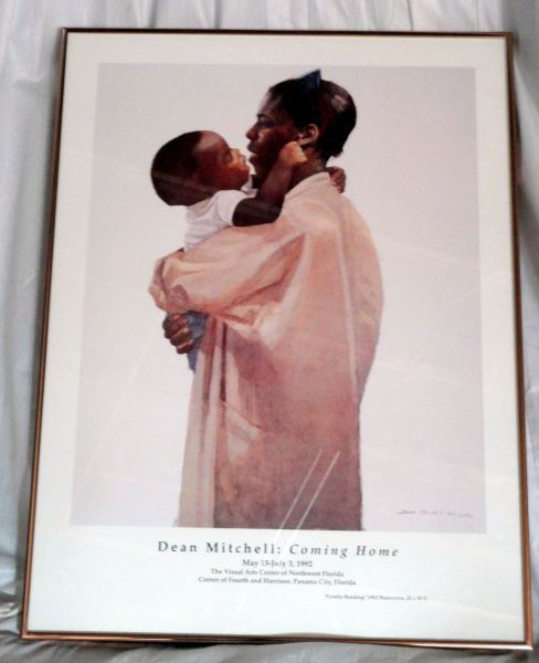 DEAN MITCHELL GENTLE BONDING HOME PRINT: Dean Mitchell Framed Color Print: Coming Home Exhibit (May15-July 3, 1992 The Visual Arts Center of Northwest Florida, Panama City, FL), Under Glass, Signed w/Copyright 1992, 25.25"T X 19.25"W.