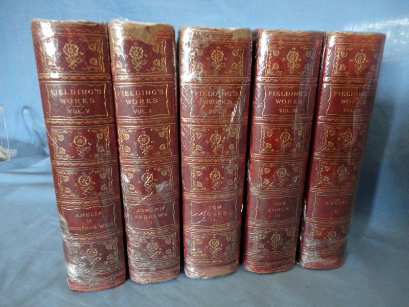 FIELDING'S WORKS IN 5 VOLUMES: The Fielding's Works Include Vol. 1 Joseph Andrews I, Vol. 2 Tom Jones I, Vol. 3 Tom Jones II, Vol. 4 Amelia I, Vol. 5 Amelia II Jonathan Wild; 1902, 777/1000.