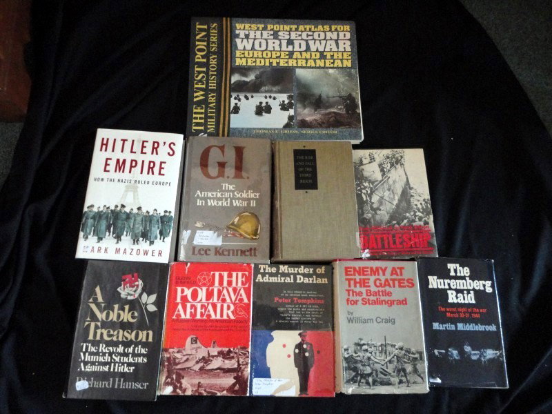 WORLD WAR II BOOKS: Ten Book Lot Includes The Nuremberg Raid by Martin Middlebrook; Battleship, The Sinking of the Prince of Wales and the Repulse by Martin Middlebrook and Patrick Mahoney; The Rise and Fall of the Third