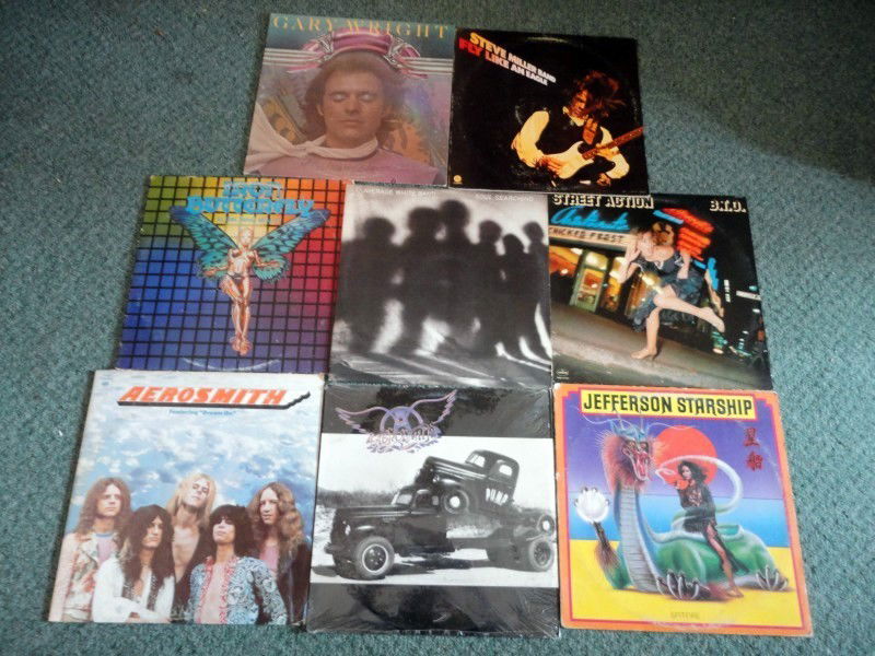 ROCK RECORD ALBUMS: 8 Record Lot Includes BTO Street Action, Gary Wright Dream Weaver, Steve Miller Band Fly Like an Eagle, Iron Butterfly Scorching Beauty, Average White Band Soul Searching, Aerosmith Featuring Dream On