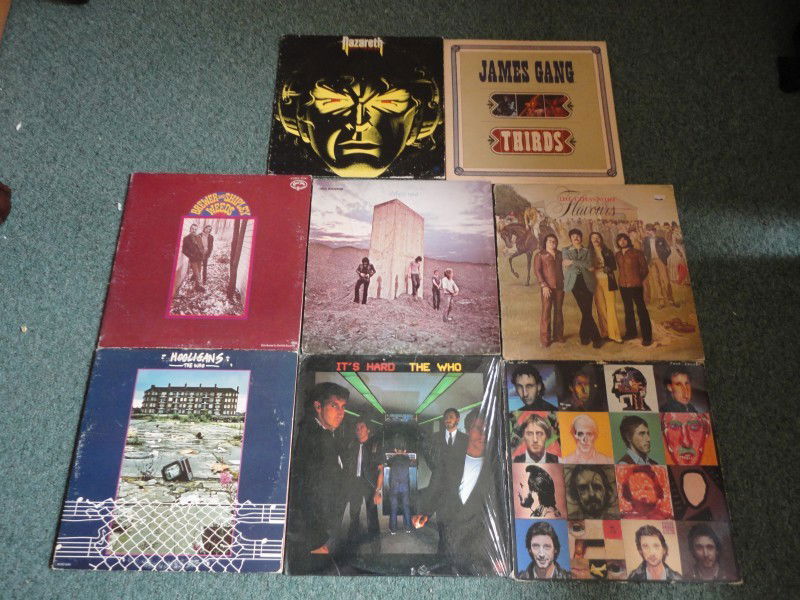8 CLASSIC ROCK RECORD ALBUMS: Lot Includes Nazareth Hot Tracks; Brewer & Shipley Weeds; James Gang Thirds; The Who Hooligans, Who's Next, The Guess Who Flavours, It's Hard and Face Dances.