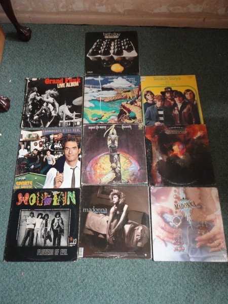 10 ROCK RECORD ALBUMS: Lot Includes Madonna Like a Virgin, Like a Prayer; Grand Fund Live Album; Birth Day The New Birth; The Marshall Tucker Band A New Life; Beach Boys 20 Greatest Hits; Nazareth Expect No Mercy; The Mysti