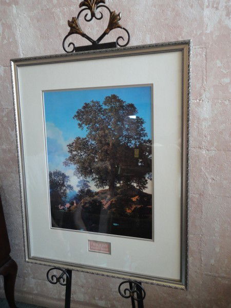 MAXFIELD PARRISH "TWILIGHT" PRINT: Framed Landscape w/Large Tree Double Matted and Framed Under Glass, Sight 20" T x 15.25" W and Framed 30.25" T x 25.25" W.
