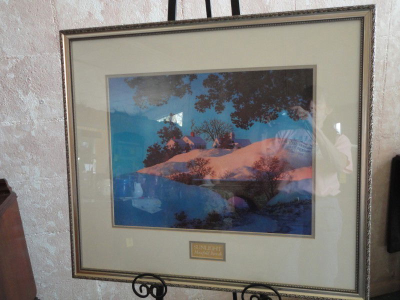 MAXFIELD PARRISH "SUNLIGHT" PRINT: Framed Landscape of Snow in the Sunlight, Double Matted and Framed Under Glass, Sight 15" T x 19.5" W and Framed 25.75" T x 29" W.