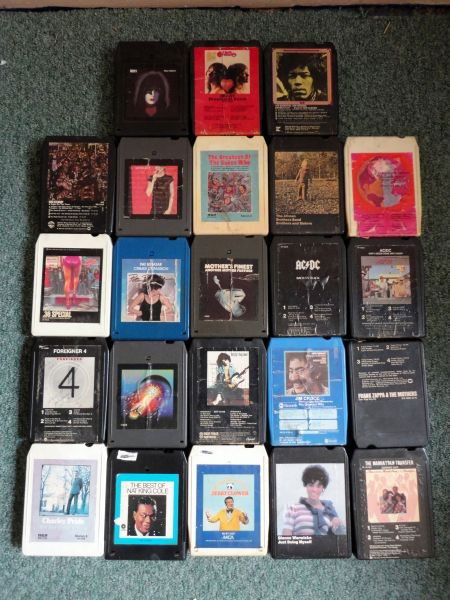 23 EIGHT TRACK TAPES: Lot Includes Jerry Clower, Frank Zappa & The Mothers, Jim Croce, Dionne Warwick, Manhattan Transfer, Jimi Hendrix, Heart, Loverboy, Rod Stewart, Nancy Wilson, Allman Brothers, Guess Who, AC/DC, Billy
