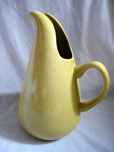 RUSSEL WRIGHT PITCHER: Ceramic Pitcher in Yellow/Green, 10.5" T.