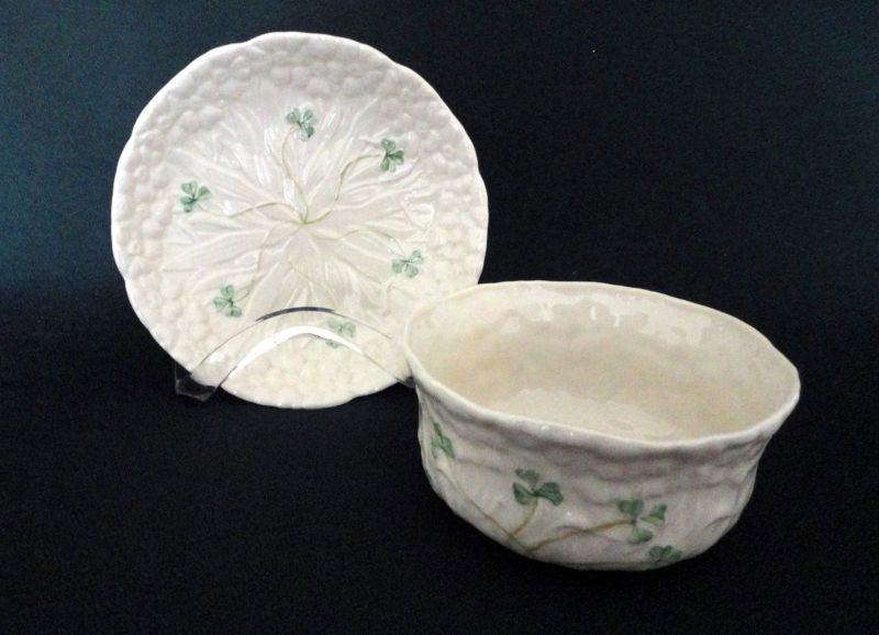 TWO PIECE BELLEEK LOT: Daisy Bon Bon Dish, 4.5"W x 2.25"T with Daisy Accent Dish 5.75"D, Both Pieces Stamped Belleek,Hand Painted, Fine Parian China, Hand Crafted In Ireland, With Boxes