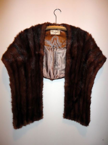 DARK MINK STOLE: Fur Tagged Elegance in Furs by Eunicé New York & Paris, Silk Lining, 60" W.