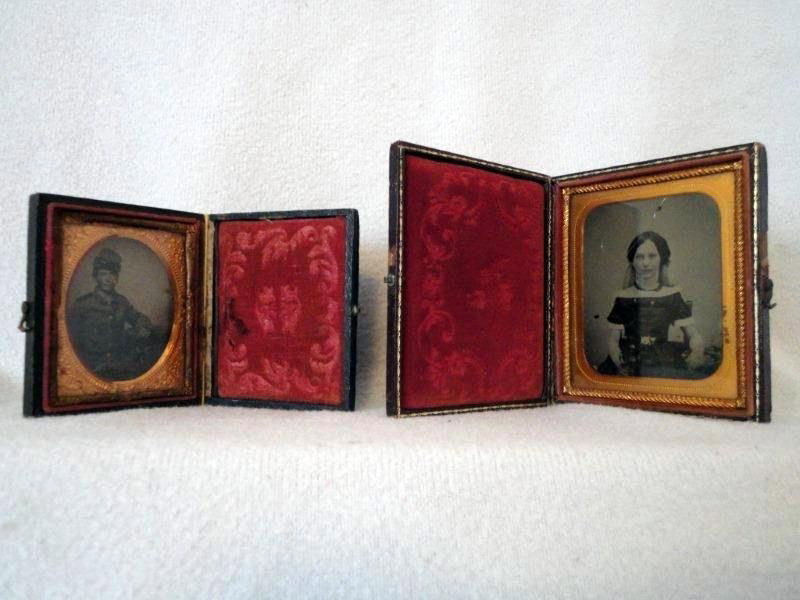 TWO DAGUERREOTYPES IN CASES: Pair Includes Civil War Soldier, Alvin G. Britt (B. 7/31/1842, D. 7/6/1901), 2.5" x 3" and Young Woman, 3" X 3.5" in Latching Cases.