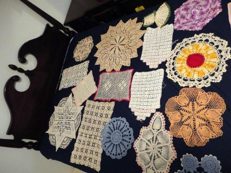 CROCHETED LOT: Lot Includes Table Runner, 36" L, 14 Doilies, Bottle Cover, Hot Pad.