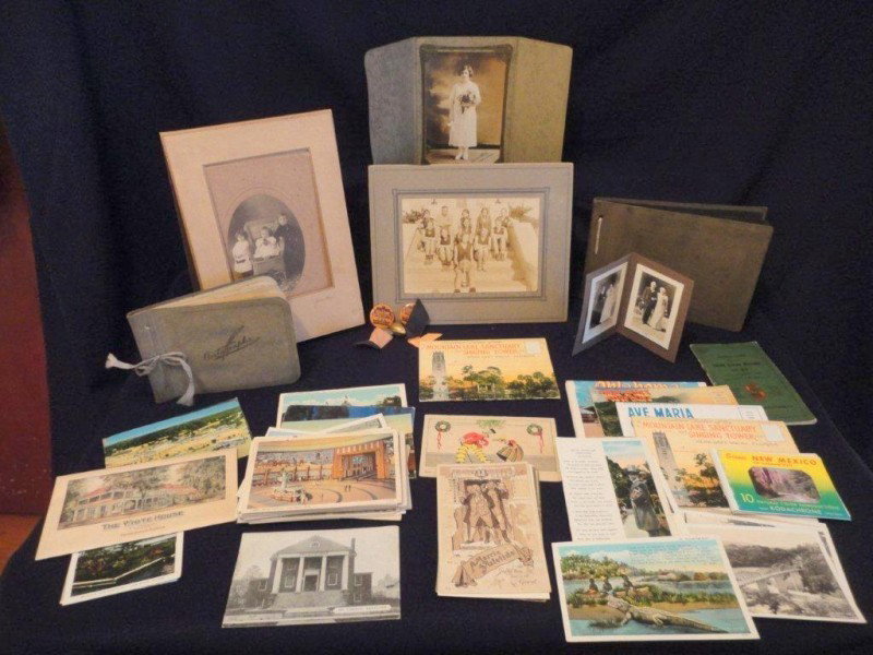 VINTAGE POSTCARDS: Wide Variety Postcards: Black Americana, United States, Holiday, Photo Cards, Souvenir, Religious; Autograph Book (Mildred Yates, Chipley FL); Photos Include West FL Champions 1930-31 Girls Basketball