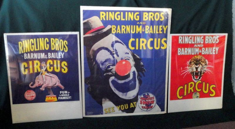 RINGLING BROS & BARNUM BAILEY CIRCUS POSTERS: 3 Posters Including: "The Greatest Show on Earth" W/Lion head 22"W x 28"T; "Fun for the Whole Family" w/Girl on Elephant, 22.75"W x 28.75"T; "See You at the Greatest Show on Earth" w/Clown Face, 30"W 