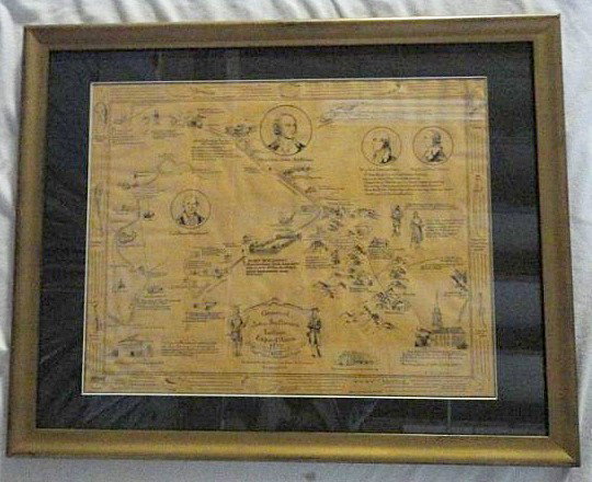 INDIAN EXPEDITION MUSEUM MAP: Framed & Matted Map Depicting John Sullivan's Indian Expedition in 1779, Published by Pennsylvania Historical Commission Harrisburg 1929, Hardware for Hanging, Framed 24.5"W x 30.5"L, Sight 17.5"W x 2