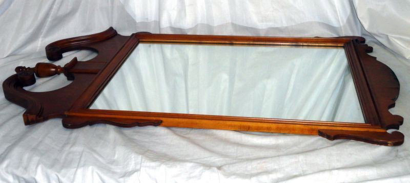 QUEEN ANN STYLE MIRROR: Maple Framed Mirror, Swan-Neck Pediment, Stamped I-41, 25.5"W X 41"T.