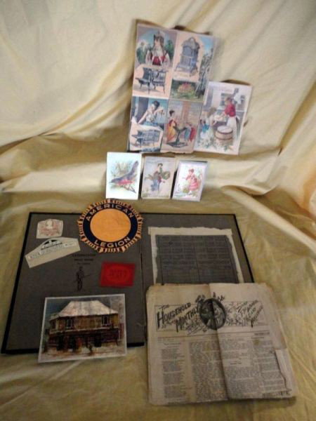 BOOKS OF LABELS & CARDS: 80 Page Album, 9.5"w x 11.5"H, Filled Metal & Paper Vintage Labels Including: Valentine Candy, Memorial Day, Food, Medicine, Nail Polish, Face & Hand Lotion, Whiskey, The Approaching Storm, Candles, S