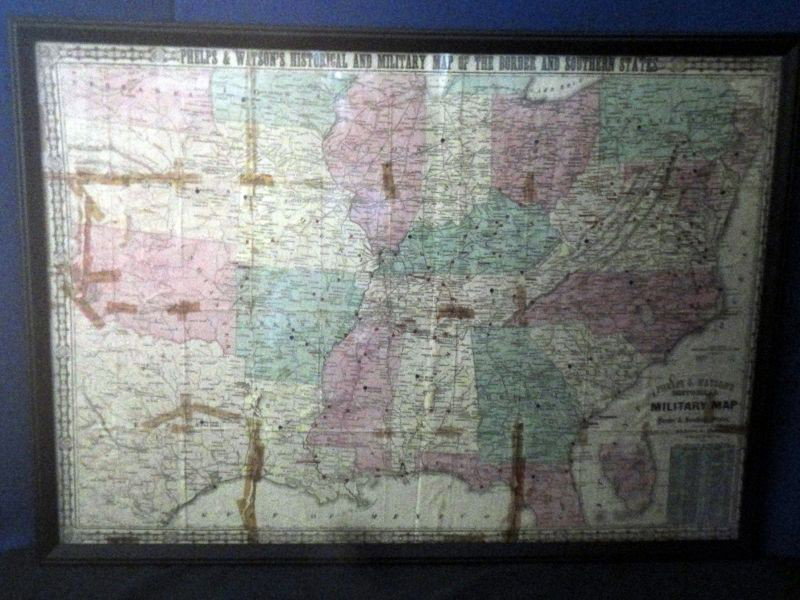 PHELPS & WATSON'S HISTORICAL & MILITARY MAP: Framed Map, entitled 'Phelps Watson's Historical & Military Map of the Border & Southern States'. Published by Phelps & Watson, 18 Beekman Street, New York 1863, Also features a list of Battles of the