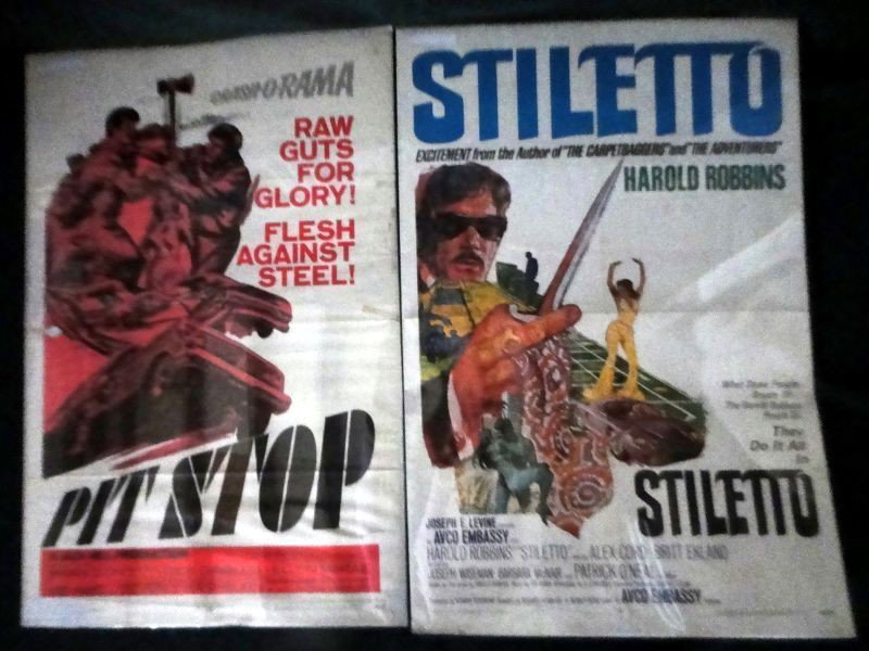 TWO VINTAGE MOVIE POSTERS: 2 Movie Posters Including: “Stiletto” Starring Alex Cord & Britt Ekland, Copyright 1969, 69/277 & “Pitt Stop” Starring Brian Donlevy, Dick Davalos & Ellen McRae, Copyright 1969, Both 27”W x 
