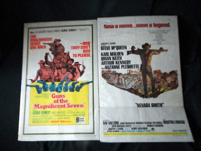2 VINTAGE MOVIE POSTERS 1 W/STEVE MCQUEEN: Lot Includes: “Guns of the Magnificent Seven”, Starring: George Kennedy & James Whitmore, Copyright 1969, 69/199 & “Nevada Smith”, Starring: Steve McQueen, 1966, 66/89, Both 27”W x 41”D &