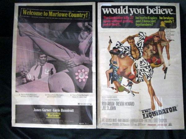 TWO VINTAGE MOVIE POSTERS: lot Includes: “Marlowe”, Starring: James Garner & Gayle Hunnicutt, Copyright 1969, 69/236 & “The Liquidator”, Staring: Rod Taylor, Trevor Howard & Jill St. John, 1966, 66/12, Both 27”W x 41�