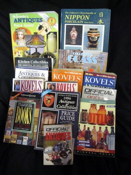 ANTIQUE & COLLECTIBLE GUIDE BOOK LOT: 14 Antique & Collectible Guide Books Including: 199 Schroder's Price Guide; 1986 The Collector's Encyclopedia of Nippon Porcelain, Third Series w/Price Guide Series I, II & III 1986 Update; 1995, 97, 