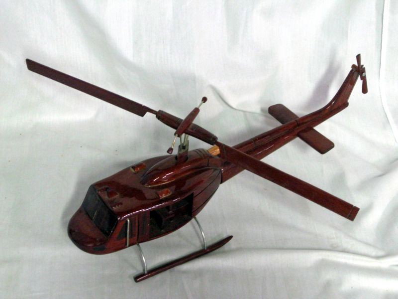 CRAFTED HELICOPTER: Wood & Metal Assembled Helicopter, 20”L X 6.75”H, Moveable Top and Tail Propellers.