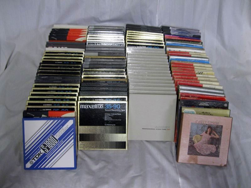 REEL – REEL AUDIO TAPES: Over 50 Audio Tapes Including; Sony PR150, TDK S1800, Maxwell 35-90, AMPEX 631, Realistic 1800, Concertape 1800, Realistic 3600, Peter, Paul and Mary & Carly Simon.