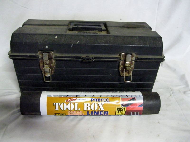 HQ TOOL BOX LOADED WITH TOOLS: Lot Inc. HQ Tool Box Containing Screw Drivers, Clamps, & Various Other Tools, & Roll Of Rust Guard Tool Box Liner.