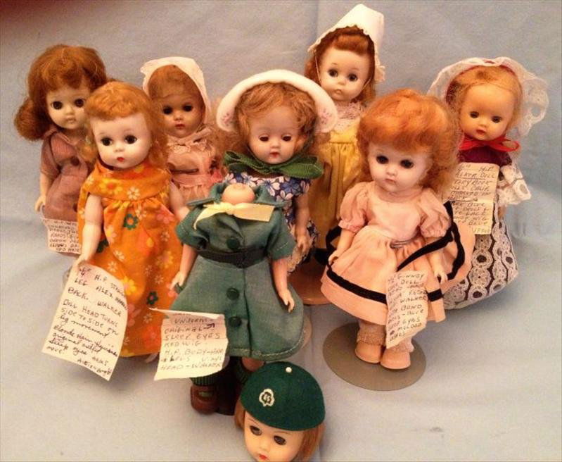 Hard Plastic Walker Dolls: Hard Plastic Walker Dolls 8 Hard Plastic Walker Dolls Circa 1950s Including: 2 Ginny Vogue dolls 2 unmarked Ginger dolls 1 Storybook doll 1 unmarked Girls Scout doll and 2 Madame Alexander dolls.Measu