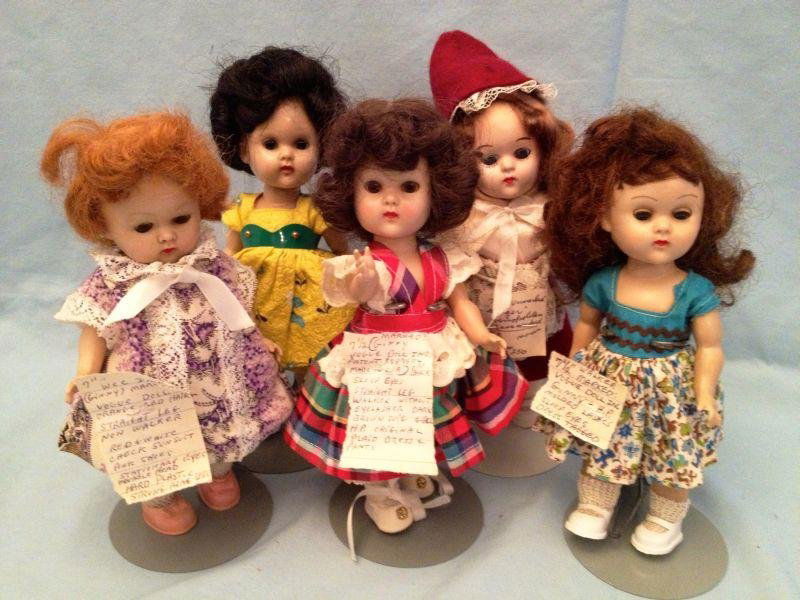 Hard Plastic Dolls: Hard Plastic Dolls 5 Hard Plastic Dolls Circa 1950s Including: 3 straight leg Vouge Ginny walkers 1 Ginny non-walker and 1 unmarked Ginger doll.Measurements: 7" - 7.5"Condition: Very Good stored in di