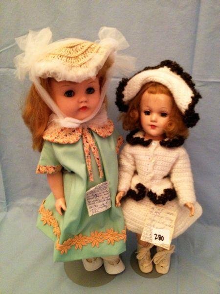 Pair of Dolls: Pair of Dolls Pair of Dolls Including: a Mary Hoyer hard plastic doll circa 1935 together with a hard plastic and vinyl walker doll with sleep eyes.Measurements: 14" & 16"Condition: Very Good stored i