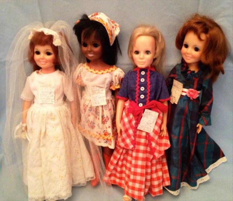 Ideal Vinyl Crissy Dolls: Ideal Vinyl Crissy Dolls 4 Ideal Vinyl Crissy Dolls Circa 1968 Includes: 2 dolls with red hair 1 one blonde and 1 African-American doll. Measurements: 18"Condition: Very Good stored in display cases a