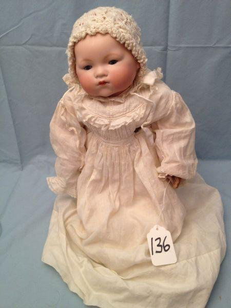 German Bisque Head A&M Dome Head Baby: German Bisque Head A&M Dome Head Baby German Bisque Head A&M Dome Head Baby A bisque dome head doll. Measurements: 19" h 16" head circumferenceCondition: Very Good stored in display cases and from a n