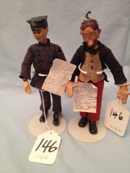 Bucherer Jointed Composition Jeff & Policeman Circ: Bucherer Jointed Composition Jeff & Policeman Circa 1930 Bucherer Jointed Composition Jeff & Policeman Circa 1930 made in Switzerland includes the comic character Jeff of Mutt & Jeff and a Policeman.M