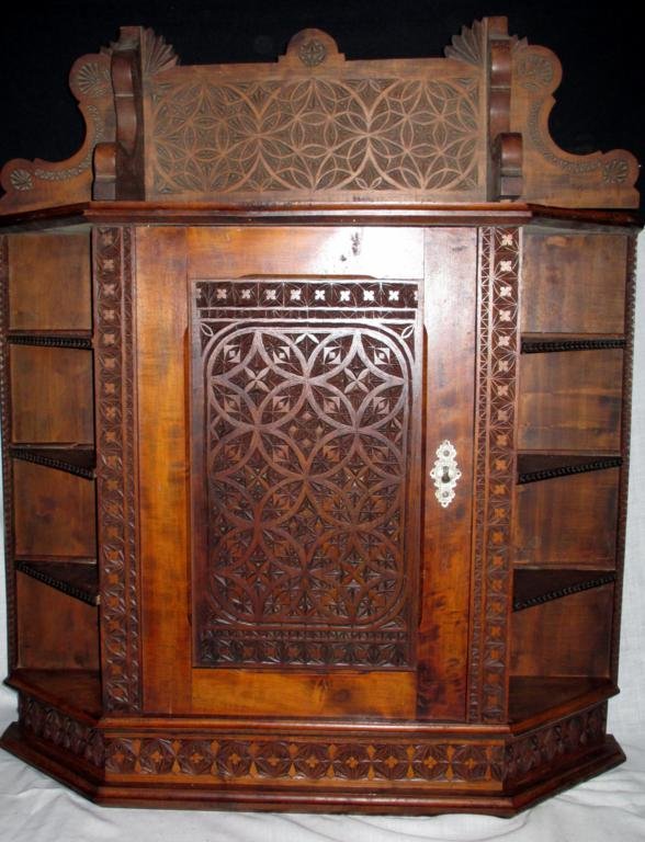 Solid Wood Wall Cabinet: Cabinet Solid Wood Hand Carved Geometric Shapes Measures 39" X34" x 9".