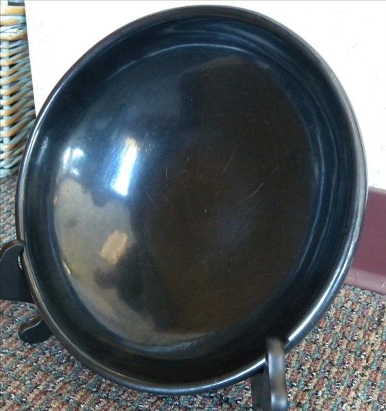 Maria Poveka (Martinez) Undecorated Pottery Bowl: Maria Poveka (Martinez) Undecorated Pottery Bowl Black Bowl Measures 10.5 x 3.25" and Is Marked Maria Poveka. Signed Maria (Her Spanish Name) and Her Native American Name Poveka Which Means Pond Lily.