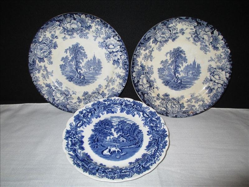 Blue Transferware Rural Scenes: Blue Transferware Rural Scenes Two Allertons Ltd. "Kenelworth" 9" Plate, One Is Marked Also With A B and The Other With A M. Booths "British Scenery" 7.5" Plate.