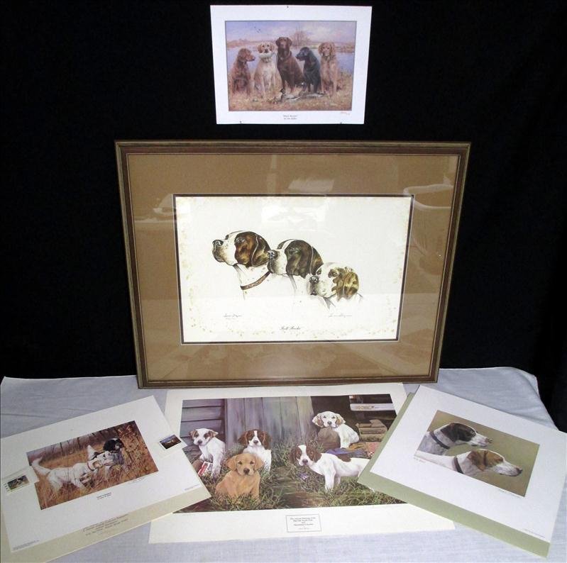 Dog Print Lot: Dog Print Lot 1992 Bird Dog Foundation Print 459/2000 Signed In Pencil By Herb Strasser Is 12.5 x 14". 1988 Quail Unlimited Stamp and Print 1203/1500 Signed By James Killen Has Dust Cover and Measures