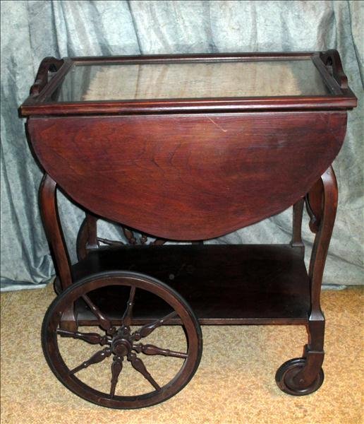TEA CART: Tea Cart, 26"W x 18"D, (38.5" When Extended) x 29"H, Removeable Glass Tray Top.
