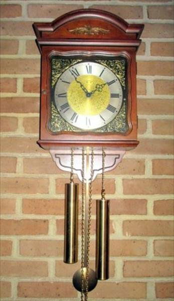 RIDGEWAY WALL CLOCK: Ridgeway Wall Clock, Includes Brass Weights and Chain, 11.5"W x 5.5"D x 16, Harmonious Gongs On the Hour.