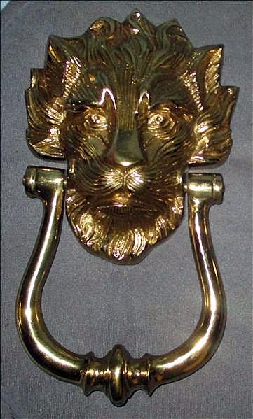 Lion Door Knocker: Lion Door Knocker, Brass, 8.5" T.