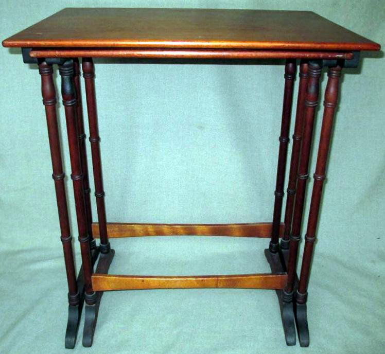 Pair Nesting Tables: Pair Nesting Tables, Cherry, Turned Legs (24"W x 17.25"D x 28.5"T and 21.5"W x 16.5"D x 27.75"T).