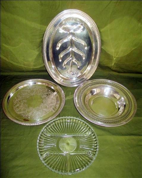 Silverplated Plates Plus: Silverplated Plates Plus, Including Wm Rogers and Lancaster Silver Companies, Serving Plates and Bowls From 12" Dia. - 16" Dia.; and Divided Glass Plate, 10"Dia.
