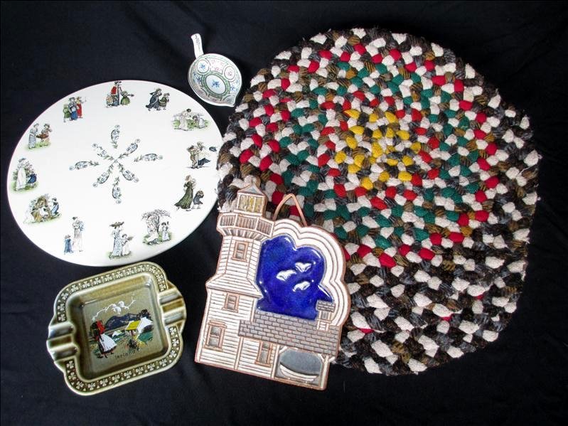 Trivets, Placemats, Braided Chair Seat Plus: Trivets, Placemats, Braided Chair Seat Plus, Includes Four Braided Seats, Green Ashtray, Two Pottery Trivets and More.